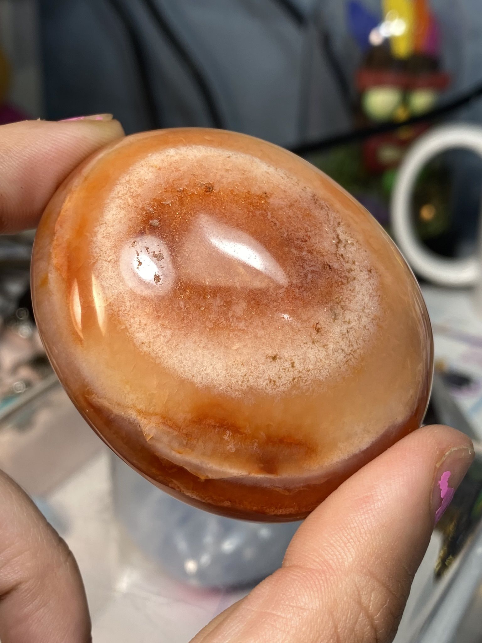 Carnelian Palm Stone with Healing & Calming Effects - AAA Grade High Energy Cornalina Worry Stone with Information Card - Reiki Crystal Used for Coura