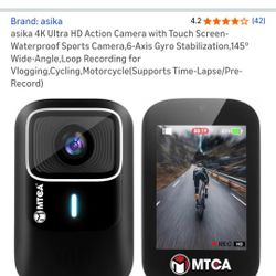 asika 4K Ultra HD Action Camera with Touch Screen-Waterproof Sports Camera,6-Axis Gyro Stabilization,145° Wide-Angle,Loop Recording for Vlogging,Cycli