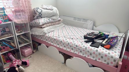 Pink and White Cloud Toddler Bed with mattress