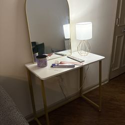 White & Gold Folding Desk / Console Table (Like New)