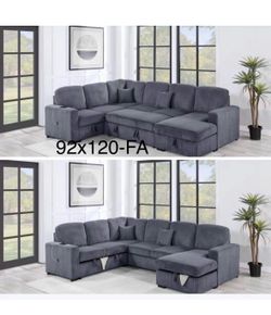 $650. 4Piece Convertible Sectional  Sleeper Sofa ,Chaise Storage ,Sofa Storage & USB Ports