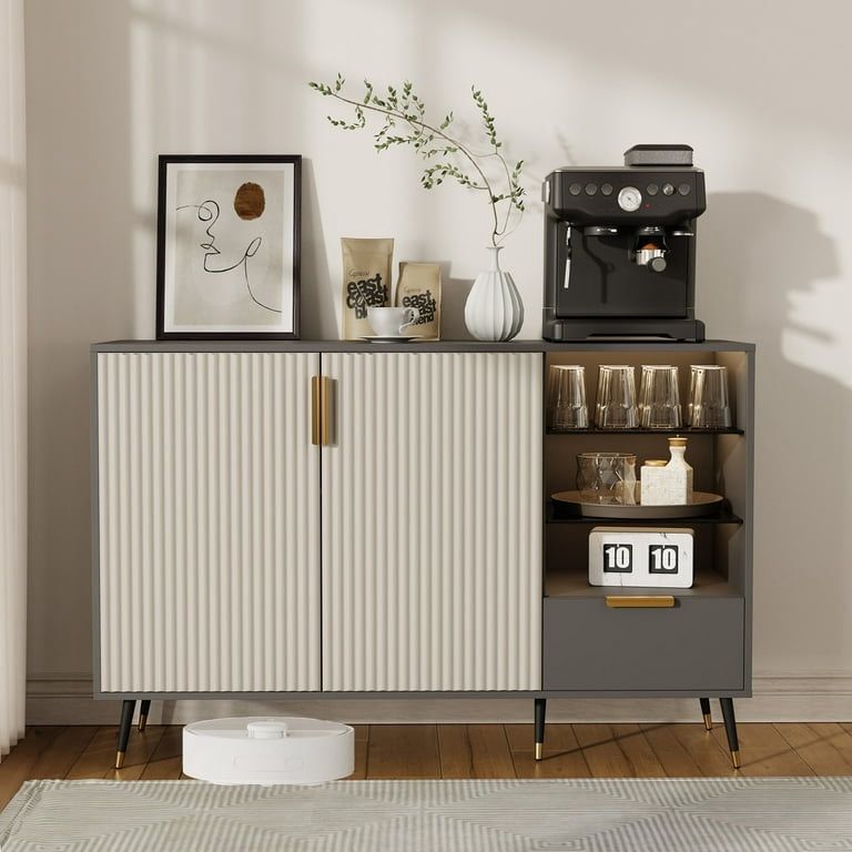 Brand New And Assembled 47.2" Buffet Cabinet with Storage Gray Sideboard with Drawer and Door Wood Coffee Bar Entryway Storage for Living Room