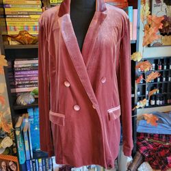 Maurice's Blush Velvet Blazer Jacket Size Large Pockets Buttons