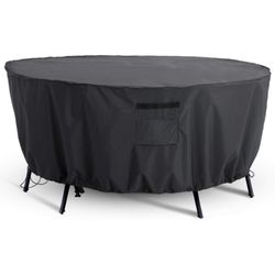 Tempera 96"D x 28"H Outdoor Round Table Cover, Patio Furniture Cover, Grey