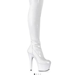 Dolls kill White Latex Thigh High Boot Platform Heels Size 8 W