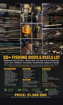 50+ Fishing Rods & Reel Combos • Bulk Discounts Available • Storage Locker Find • Ugly Stik • Shakespeare • Fenwick • Pflueger & More