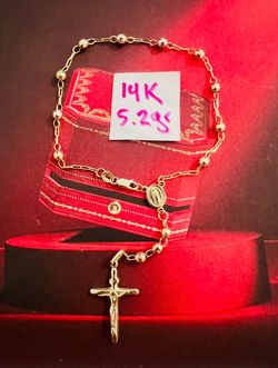 14K Solid Gold Rosary 📿 Bracelet For Wedding 5.2Gr 7.5 Inches Long