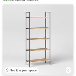 72" Loring 5 Shelf Ladder Bookshelf Vintage Oak - Threshold™: Metal Frame, Open Back Design, Adult Assembly Required
