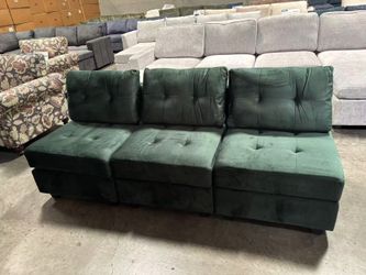 Green velvet modular sofa