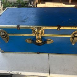 Vintage Seward Steamer Trunk Blue Chest 12×16×30 With Original Wood And Brass