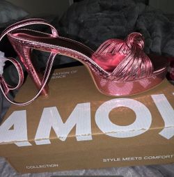 Metallic Pink Platform Heeled Sandals