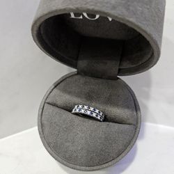 Vera Wang Love Collection 1/8 CT. T.W. Diamond and Blue Sapphire Band 14KWG x2