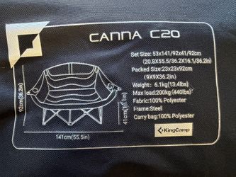 KingCamp CANNA C20 Double Camping Chair / Loveseat