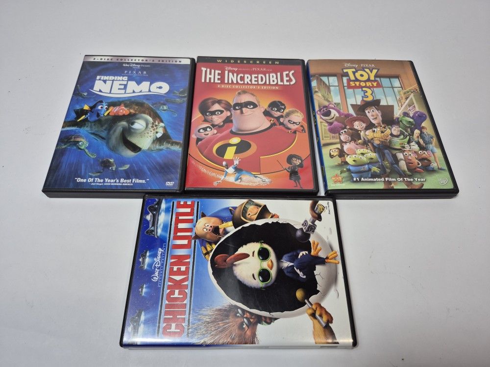 Lot of 4 Disney Animated Movies. Chicken Little, Incredibles, Toy Story, Nemo