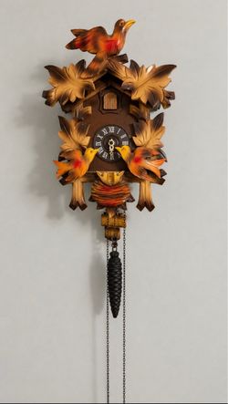 Carved Wood Cuckoo Clock with Birds