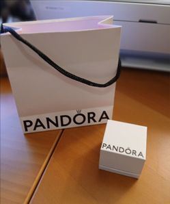 PANDORA GIFT BAG AND CHARM BOX.   Bag has ink mark, see last pic.