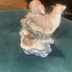 Seals Playing On A Rock Porcelain Figurine 