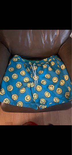 Blue Smiley Face Print Swim Shorts
