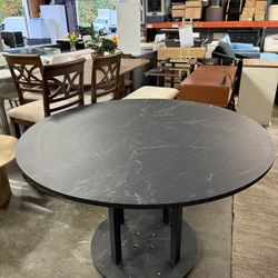 Sale ！47" Round Dining Table , [Cylinder Pedestal Base] [Stone-Patterned] Modern Circle Dinner Table for Kitchen Dining Living Room, Black Marble Patt