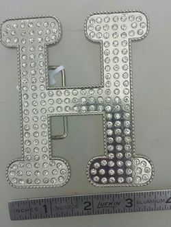Chrome and CZ H beltbuckle. 4x3 inches. brand new.