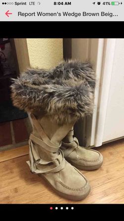 Report women's Wedge beige brown booties boots 8