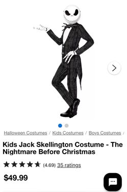 Nightmare before Christmas Jack Skellington Costume Child XL