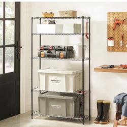 5-Tier Storage Unit, Wire Shelving, Kitchen Metal Rack With Adjustable Shelves, Shelf Liners, 8 Hooks, for Garage, 11.8 x 35.4 x 63 Inches, Black ULGR