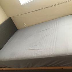 Queen bed frame, baseboard and mattress