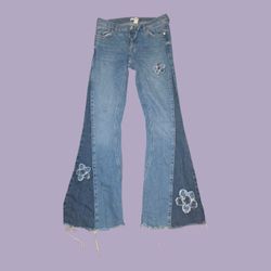 Flare Jeans with Denim Flower Patches