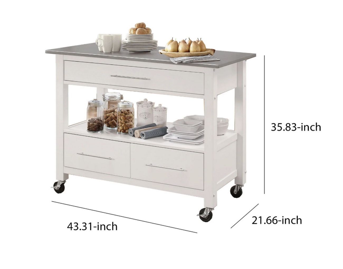 ACME Ottawa 3-draw Stainless Steel Top Wooden Kitchen Island. New