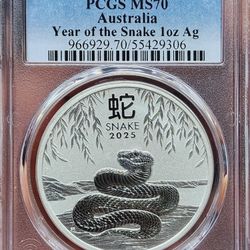 2025-P Australia Year Of The Snake 1 Oz Silver PCGS MS70