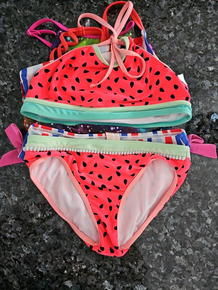 Lot Of 3 Bikini Tops & Bottoms Size 10-12 Girls