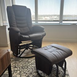Recliner Chair with Ottoman Footrest, 360° Swivel Reclining Chair, Faux Leather Living Room Chair
