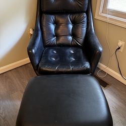 Vintage Mid Century Overman Swivel Chair And Ottoman