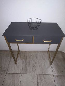 Gray and gold computer desk