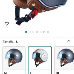 Casco de motocicleta L de cara abierta para adultos, aprobado por DOT, casco retro Vespa 3/4, doble visera, casco de motocicleta para hombre y mujer, 