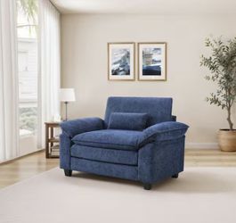 Yumi Modern Large Navy Chenille Fabric Armchair Set of 1 Accent Chair with 3-Layer Seat Cushion