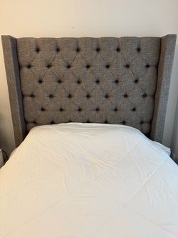 GRAY Upholstered Queen Bed Frame with Tufted Headboard