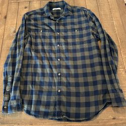 Sonoma Green And Blue Plaid Long Sleeve Flannel Shirt Mens Size Medium