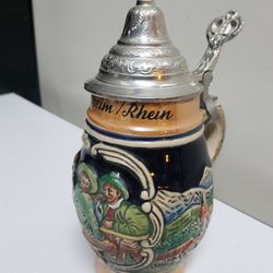 6" German Barrel Beer Stein w/ Pewter Lid