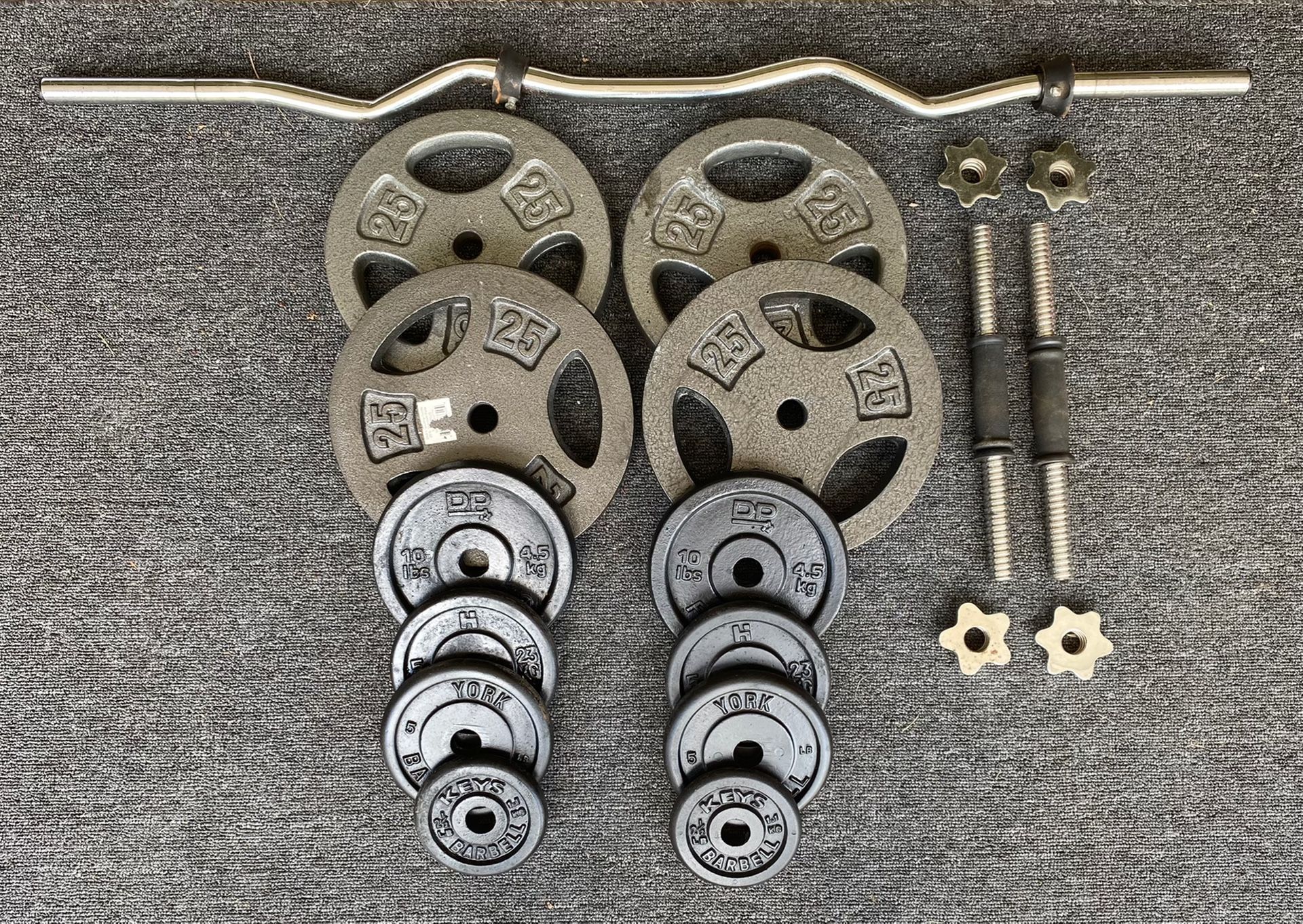 Weights 145LBS with Curl Bar and Handle Bars