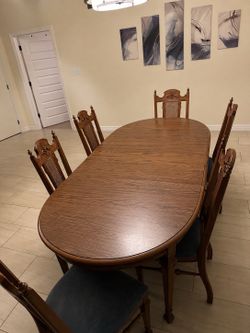 1954 Antique Wood Dining Table with 6 Chairs