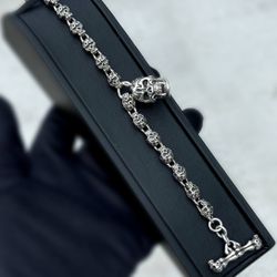 Jewelry .925 Flaming Skull Sterling Silver bracelet 8.50” 7.00mm 53.00g