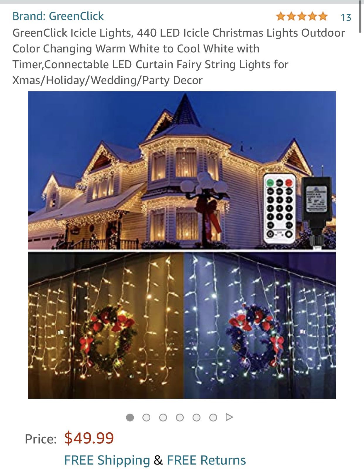 440 LED Icicle Christmas Lights Outdoor Color Changing Warm White to Cool White