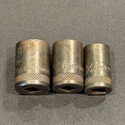 Vintage 3 Craftsman 1/4" drive Long C knurled sockets 7/16” 6 pt & 5/16”1/4” 8 pt  circle H