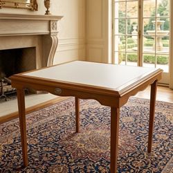 Vintage Leather Top Folding Card Table