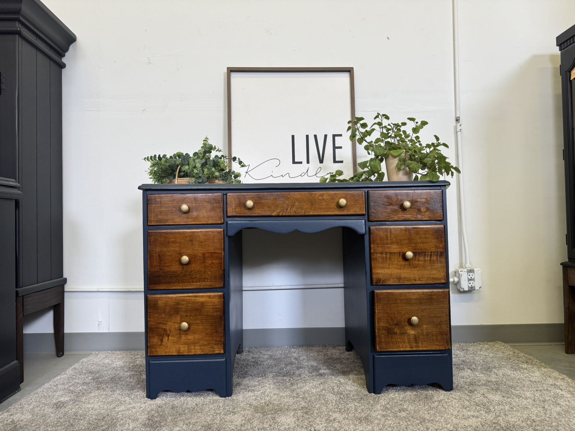 Navy Blue and Walnut Desk (Delivery Available)