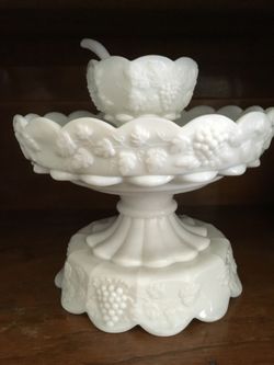 Milk glass relish with pedestal