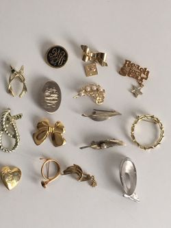 15 Brooches Gold Silver Tone Vintage Now