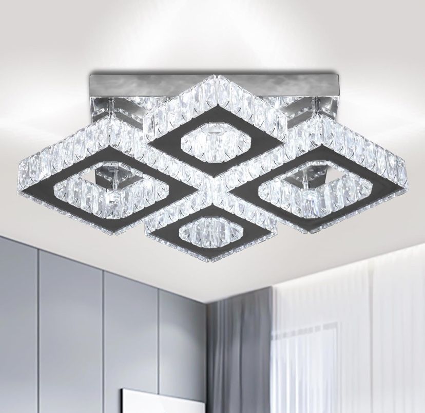 Geometric Crystal LED Ceiling Light – Luxury Modern Flush Mount Fixture